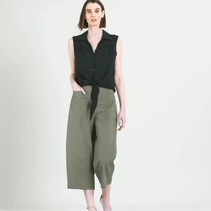 Clara Sun Woo Linen Knit - Front Pocket Low Drop Cropped Pant - Olive small NWT